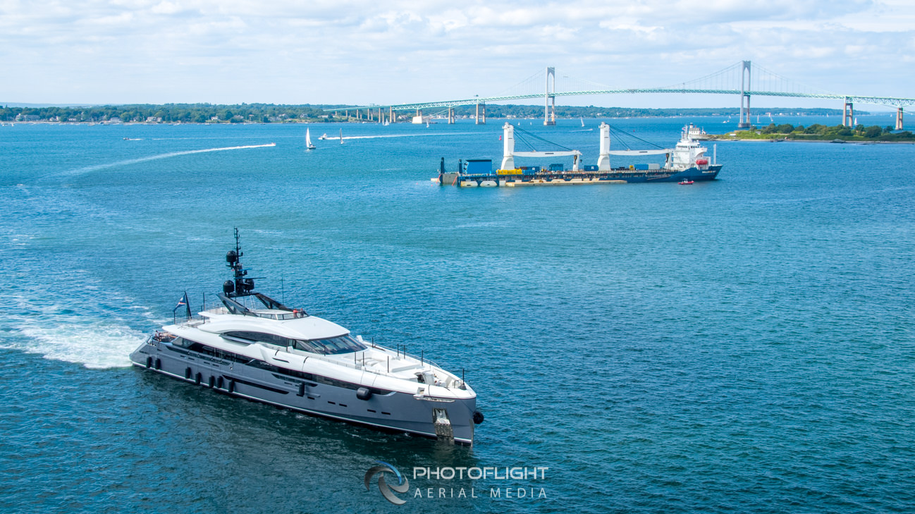 Rolldock Sky Delivering Utopia IV Superyacht In Newport RI, Drone Photography by Photoflight Aerial Media